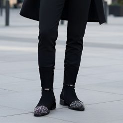 Czarne Botki S.Barski Eleganckie Buty Damskie. Czarne kozaki damskie S.BARSKI, ze skóry ekologicznej, bez obcasa, na obcasie. Za 237.99 zł.