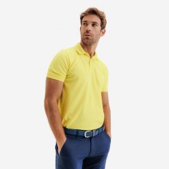 Koszulka polo do golfa z krótkim rękawem męska Inesis MW500. Żółte buty sportowe męskie INESIS, m, bez wzorów, z bawełny, klasyczne, bez ramiączek. Za 59.99 zł.