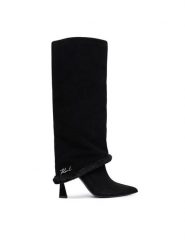KARL LAGERFELD Kozaki Debutante KL32082 Czarny. Czarne kozaki damskie KARL LAGERFELD, ze skóry, bez obcasa, na słupku. Za 1,319.00 zł.