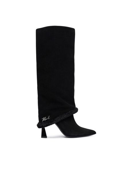 KARL LAGERFELD Kozaki Debutante KL32082 Czarny. Czarne kozaki damskie KARL LAGERFELD, ze skóry, bez obcasa, na słupku. Za 1,319.00 zł.