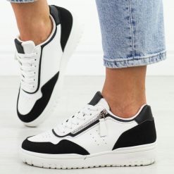 Biało czarne sportowe buty damskie McBraun 23233. Białe obuwie sportowe damskie McBraun, bez wzorów, ze skóry, na fitness i siłownię. Za 99.00 zł.