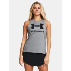 Koszulka damska tank top UNDER ARMOUR 1356297 bez rękawów. Szare koszulki sportowe damskie Under Armour, s, bez wzorów, bez kołnierzyka, bez ramiączek. W wyprzedaży za 74.99 zł.