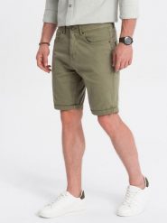 Szorty męskie CHINO - khaki V14. Brązowe spodnie materiałowe męskie Ombre Clothing, l, bez wzorów, z bawełny. W wyprzedaży za 39.99 zł.