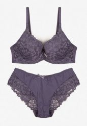 Fioletowy Koronkowy Komplet Majtki Figi i Biustonosz Eziselle. Fioletowe biustonosze Renee, bez wzorów, z jeansu. Za 39.99 zł.
