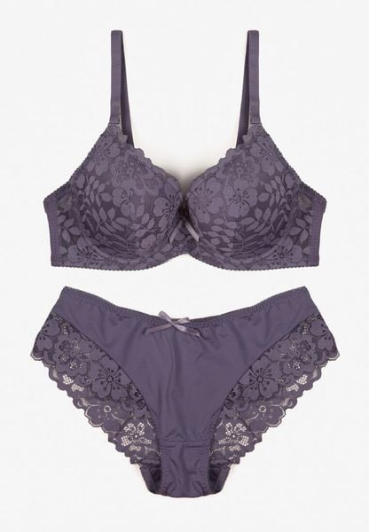 Fioletowy Koronkowy Komplet Majtki Figi i Biustonosz Eziselle. Fioletowe biustonosze Renee, bez wzorów, z jeansu. Za 39.99 zł.