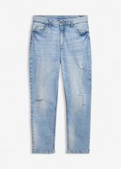 Dżinsy, straight, mid waist, cropped. Niebieskie jeansy dla dziewczynek bonprix, z jeansu. Za 109.99 zł.