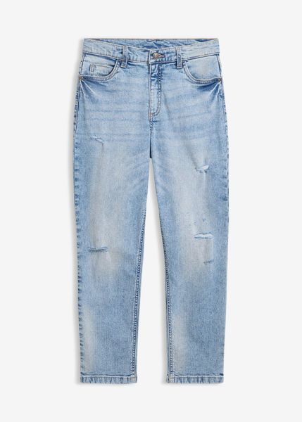 Dżinsy, straight, mid waist, cropped. Niebieskie jeansy dla dziewczynek bonprix, z jeansu. Za 109.99 zł.