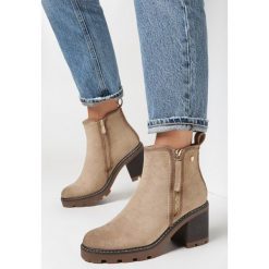 Beżowe Botki na Słupku Boho z Suwakiem Sirdre. Brązowe botki damskie Born2be, boho, za kostkę, bez obcasa, na obcasie, bez zapięcia. Za 159.99 zł.