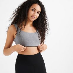 Stanik fitness cardio Domyos 120. Niebieskie koszulki sportowe damskie DOMYOS, l, bez wzorów, z bawełny, sportowe, bez kołnierzyka. W wyprzedaży za 29.99 zł.