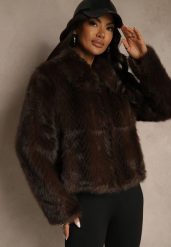 Brązowa Klasyczna Kurtka Futerko z Zapięciem na Zamek Błyskawiczny Tuswella. Brązowe kurtki damskie Renee, l, bez wzorów, z futra, bez kaptura. Za 239.99 zł.