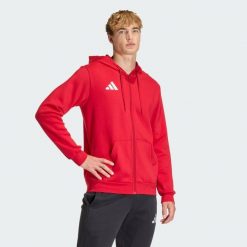 Bluza z kapturem i zamkiem błyskawicznym adidas Entrada 26. Białe bluzy sportowe męskie Adidas, l, bez wzorów, z dzianiny, z kapturem, do piłki nożnej. Za 146.99 zł.