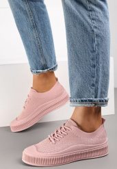 Różowe Trampki z Siateczkową Cholewką i Tłoczoną Podeszwą Lalnai. Czerwone obuwie sportowe damskie Renee, bez wzorów, z jeansu, eleganckie, bez zapięcia. Za 39.99 zł.