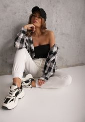 Białe Sportowe Spodnie Typu Jogger High Waist ze Ściągaczem w Talii Isirona. Białe spodnie sportowe damskie Renee, l, bez wzorów, z jeansu. Za 89.99 zł.