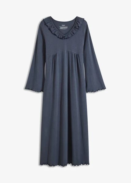 Koszula nocna z falbanami. Niebieskie koszule nocne damskie bonprix, bez wzorów. Za 74.99 zł.