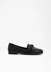 Półbuty wsuwane loafer. Czarne półbuty damskie bonprix, bez wzorów, eleganckie, bez obcasa, bez zapięcia. Za 97.99 zł.