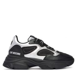 Sneakersy LOVE MOSCHINO. Czarne botki damskie Love Moschino, bez obcasa, na płaskiej podeszwie, bez zapięcia. Za 949.99 zł.