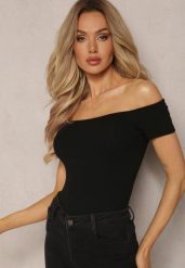 Czarny Bawełniany T-shirt Top z Hiszpańskim Dekoltem Ertalissa. Czarne bluzki damskie Renee, na lato, m, bez wzorów, z bawełny, bez kołnierzyka, bez ramiączek. Za 54.99 zł.