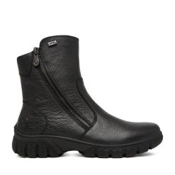 Botki Rieker. Czarne botki damskie Rieker, bez obcasa, na płaskiej podeszwie, bez zapięcia. Za 449.99 zł.