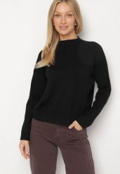 Czarny Gładki Sweter o Pudełkowym Kroju ze Stójką Unessa. Czarne swetry damskie Born2be, l, bez wzorów, z jeansu, wizytowe, bez kołnierzyka, bez ramiączek, bez kaptura. Za 79.99 zł.