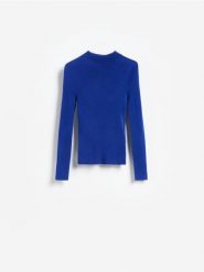 Sweter z dodatkiem wełny - niebieski. Niebieskie swetry damskie Reserved, l, bez wzorów, z dzianiny, bez kołnierzyka, bez ramiączek, bez kaptura. Za 129.99 zł.