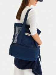 Guess Jeans Torebka CWBEO-GUESS-M-004-09 Granatowy. Niebieskie torebki do ręki damskie Guess Jeans, z aplikacjami, z jeansu, bez dodatków. Za 189.99 zł.