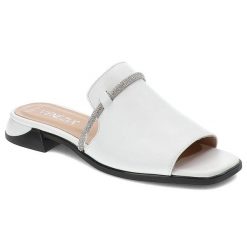 Białe Klapki Venezia Eleganckie Skórzane Buty. Białe klapki damskie Venezia, bez wzorów, ze skóry, eleganckie, bez obcasa. Za 249.00 zł.
