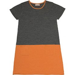 Sukienka wełniana w kolorze pomarańczowo-szarym. Brązowe sukienki dla dziewczynek Bock cph, bez wzorów, z wełny, bez ramiączek. W wyprzedaży za 82.95 zł.