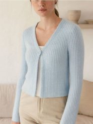 Sweter zapinany na guzik - niebieski. Niebieskie swetry damskie Sinsay, l, bez wzorów, bez kołnierzyka, bez ramiączek, bez kaptura. Za 39.99 zł.