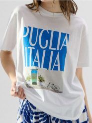 Bawełniana koszulka loose fit z nadrukiem - biały. Białe t-shirty damskie Sinsay, l, bez wzorów, z bawełny, bez kołnierzyka. Za 25.99 zł.