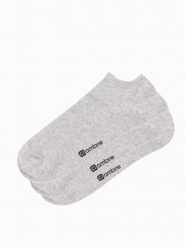 Skarpety męskie stopki 3-pak - szary melanż V3. Szare skarpety męskie Ombre Clothing, bez wzorów, z bawełny. Za 49.99 zł.