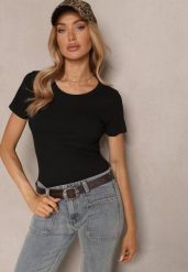Czarny T-shirt Basic z Wiskozy Worreti. Czarne bluzki damskie Renee, m, bez wzorów, z jeansu, klasyczne, bez kołnierzyka. Za 44.99 zł.