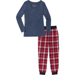 Piżama ze spodniami flanelowymi bonprix ciemnoniebieski melanż z nadrukiem. Piżamy damskie marki MAKE ME BIO. Za 74.99 zł.