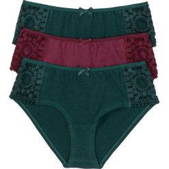 Figi panty z koronkową wstawką (3 pary) bonprix głęboki zielony - czerwony klonowy. Figi damskie marki KALENJI. Za 29.97 zł.