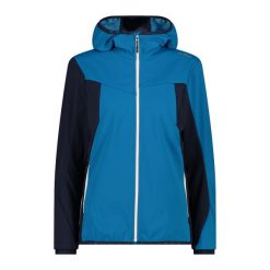 Kurtka softshell z kapturem Unlimitech damska CMP. Niebieskie kurtki sportowe damskie CMP, bez wzorów, z softshellu, z kapturem, trekkingowe. Za 668.60 zł.