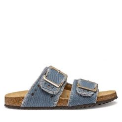 Klapki Geox. Niebieskie klapki damskie Geox, bez wzorów, bez obcasa. Za 309.99 zł.