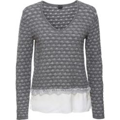 Sweter dzianinowy z wstawką z tkaniny bonprix szary melanż - biel wełny. Swetry damskie marki bonprix. Za 59.99 zł.