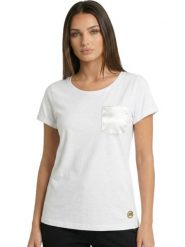 Elegancki damski T-shirt z krótkim rękawem. Białe t-shirty damskie LEONE 1947 APPAREL, uniwersalny, bez wzorów, eleganckie, bez kołnierzyka. Za 206.29 zł.