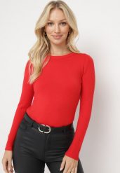 Czerwony Sweter Klasyczny z Miękkiej Dzianiny Helentia. Czerwone swetry damskie Born2be, bez wzorów, z bawełny, klasyczne, bez kołnierzyka, bez ramiączek, bez kaptura. Za 34.99 zł.