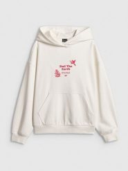 4F Bluza dresowa loose z kapturem damska - biała L. Białe swetry damskie 4f, l, bez wzorów, z bawełny, bez kołnierzyka, bez ramiączek, z kapturem. Za 189.99 zł.