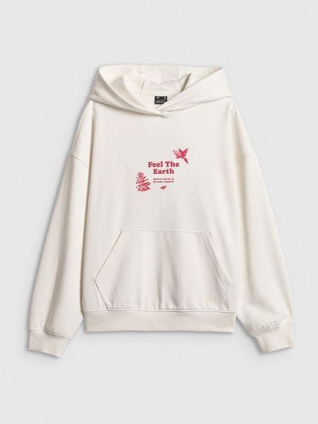 4F Bluza dresowa loose z kapturem damska - biała M. Białe bluzy damskie 4f, m, bez wzorów, z bawełny, bez kołnierzyka, bez ramiączek, z kapturem. W wyprzedaży za 129.99 zł.