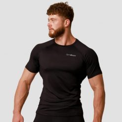 Koszulka męska bieganie slim czarna Pulse. Czarne koszulki sportowe męskie GYMBEAM, m, bez wzorów, z elastanu, bez kołnierzyka, bez ramiączek, do biegania. Za 81.90 zł.