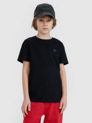 4F T-shirt regular gładki chłopięcy - czarny 140 (9-10 lat). Czarne t-shirty dla chłopców 4f, bez wzorów, z bawełny, bez ramiączek. Za 29.99 zł.