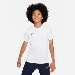 Koszulka treningowa chłopięca Nike JR Park Vii. Białe t-shirty dla chłopców Nike, bez wzorów, z materiału, bez ramiączek. Za 86.30 zł.