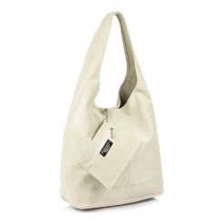 Shopperka ecru skórzany N88. Szare torebki do ręki damskie bez wzorów, z materiału, zamszowe, bez dodatków. Za 153.99 zł.