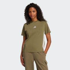 Koszulka Essentials 3-Stripes Cotton. Białe obuwie sportowe damskie Adidas, bez wzorów, z bawełny, na fitness i siłownię. Za 129.00 zł.