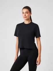 Bjorn_borg Krótka koszulka z recyklingowanego poliestru – BLACK BEAUTY. Czarne t-shirty damskie Björn Borg, xs, bez wzorów, z materiału, bez kołnierzyka. Za 247.00 zł.
