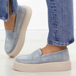 Niebieskie skórzane mokasyny damskie Potocki 87308. Niebieskie mokasyny damskie POTOCKI, z jeansu, biznesowe. Za 199.00 zł.