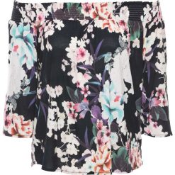 Shirt z dekoltem carmen bonprix czarny z nadrukiem. Czarne bluzki damskie bonprix, bez wzorów, bez kołnierzyka. Za 59.99 zł.