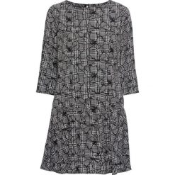 Sukienka z szerokim dołem bonprix czarny w kratę. Czarne sukienki damskie bonprix, w kwiaty, eleganckie, z okrągłym kołnierzem. Za 129.99 zł.