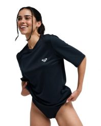Koszulka rash vest z krótkim rękawem dla Kobiety HAPPY WAVES Czarny. Szare t-shirty damskie Roxy, l, bez wzorów, z elastanu, bez kołnierzyka. Za 149.99 zł.